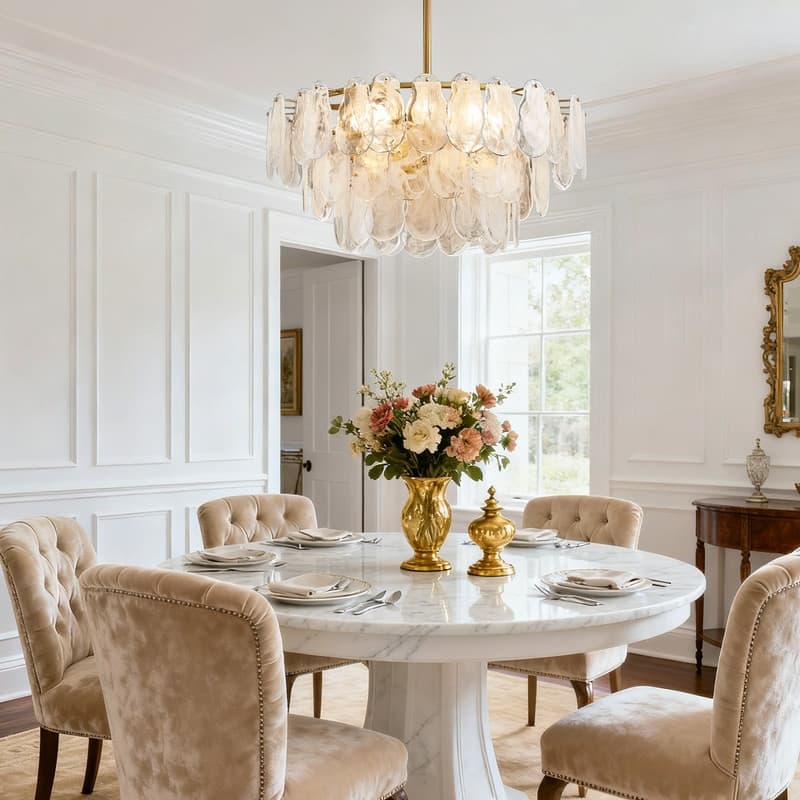 Modern Gold Cloud Glass Chandelier, 23.6" 3-Tier Round Crystal Pendant Light, 9-Light Luxury Ceiling Fixture for Dining Room