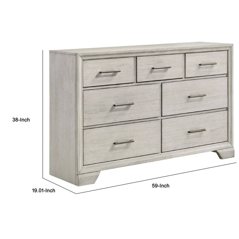 Jeni 2pc Wide Dresser and Mirror Set, 7 Drawers, Rustic White Mist