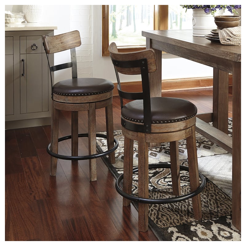 Signature Design by Ashley Sircar Light Brown Swivel Counter Height Bar Stool - Single - Brown - Bar Height