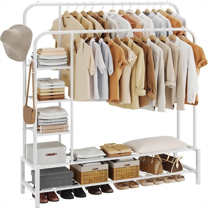 Double Rods Portable Garment Rack for Hanging clothes - 13"D x 49"W x 64.76"H
