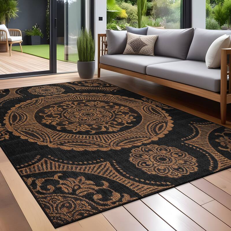 Beverly Rug Blue Medallion Indoor Outdoor Rug, Outside Carpet for Patio, Deck, Porch