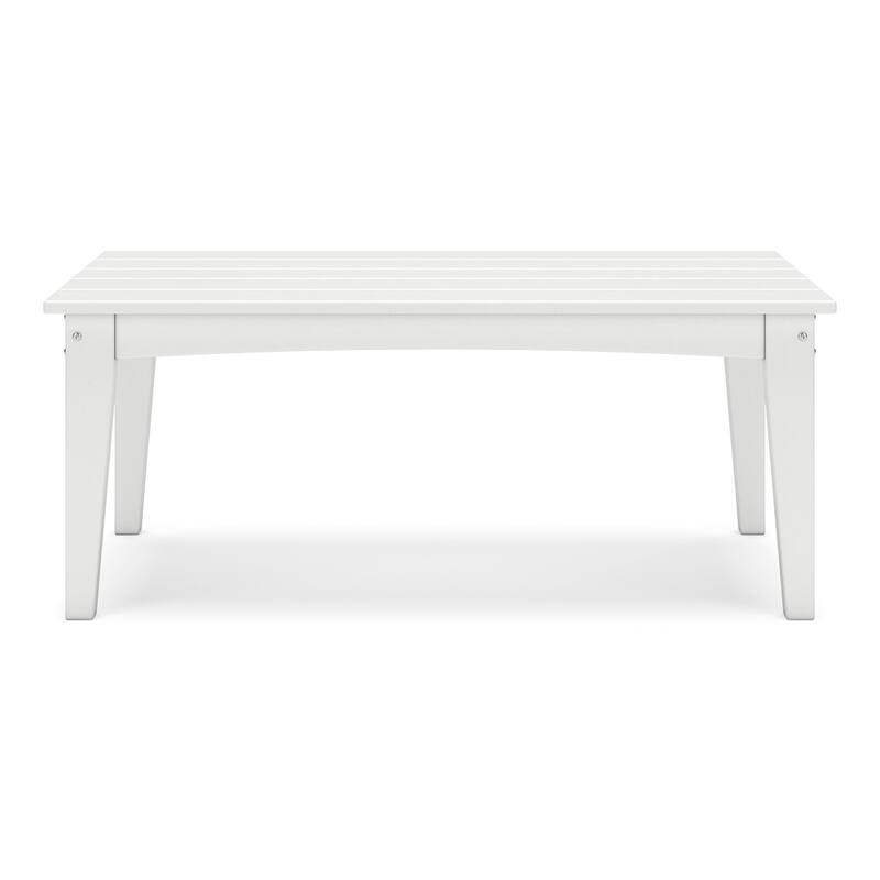 Fini 44 Inch Outdoor Coffee Table, Slatted Top, Modern Style, White Finish