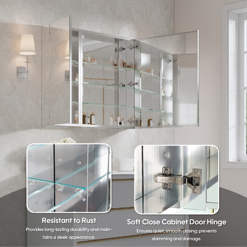 36"W X 30'H Recessed or Surface Wall Mount Bathroom Medicine Cabinet With Adjustable Glass Shelves