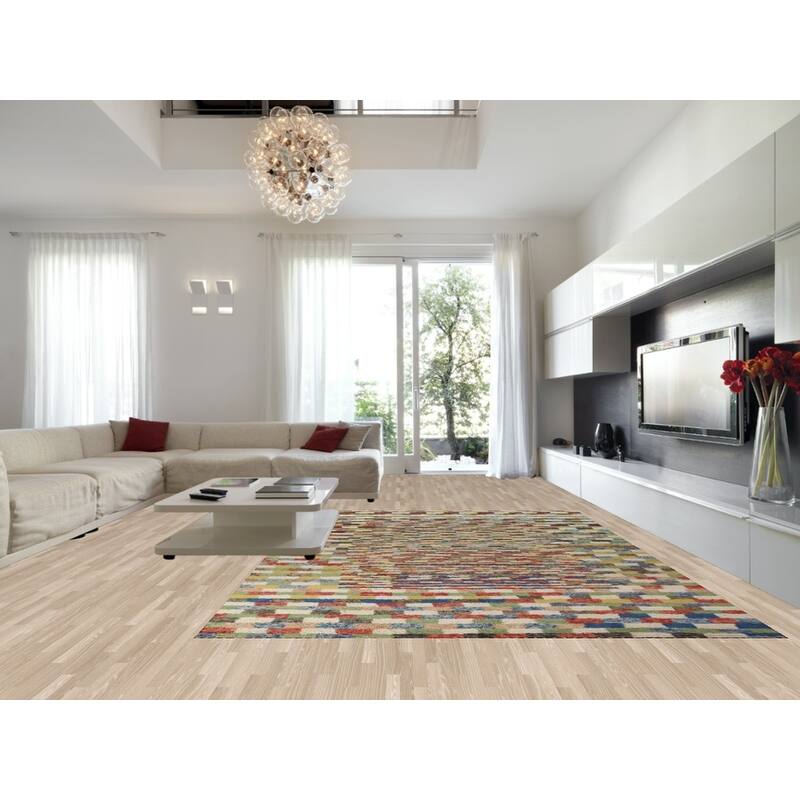 Checkered Moroccan Oriental Area Rug Wool Handmade Living Room Carpet - 9'11" x 14'7"