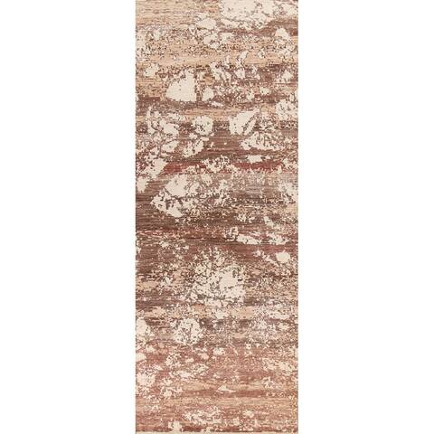 Vegetable Dye Abstract Oriental Runner Rug Hand-knotted Wool Carpet - 4'6" x 13'11"