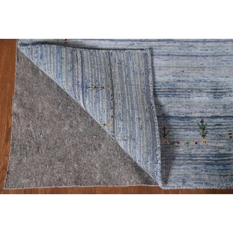 Striped Gabbeh Oriental Area Rug Handmade Blue Wool Carpet - 7'10"x 9'7"
