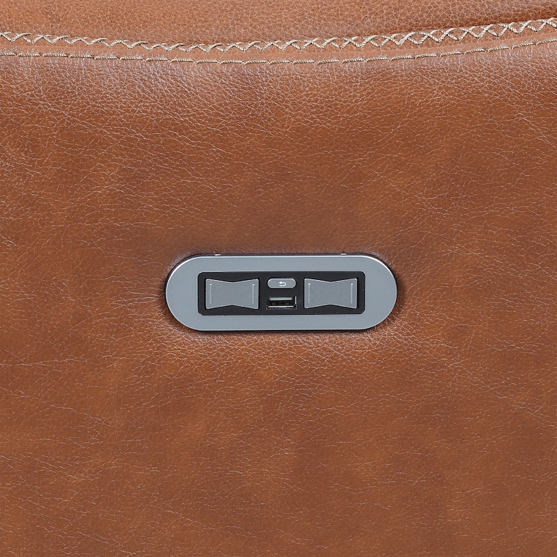 Newport Power Top Grain Leather Reclining Loveseat with Console by Greyson Living