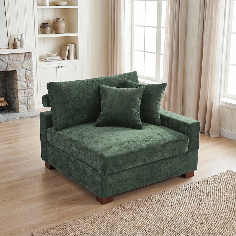 Plush Chenille Single Modular Sectional Sofa Chaise with Pillows