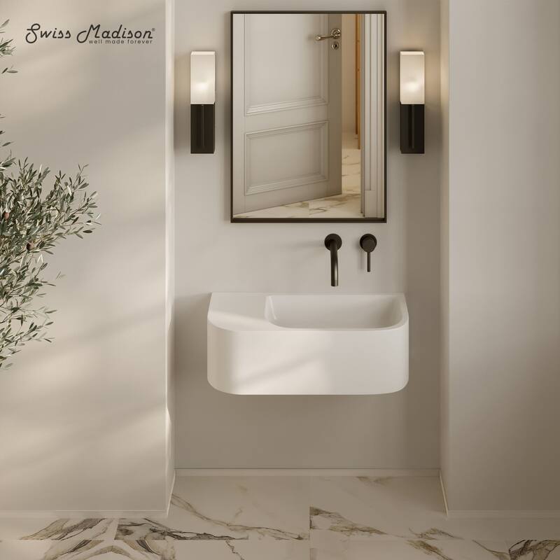 Carre 25" Solid Surface Oval Wall-Mounted Sink In Matte White - 25