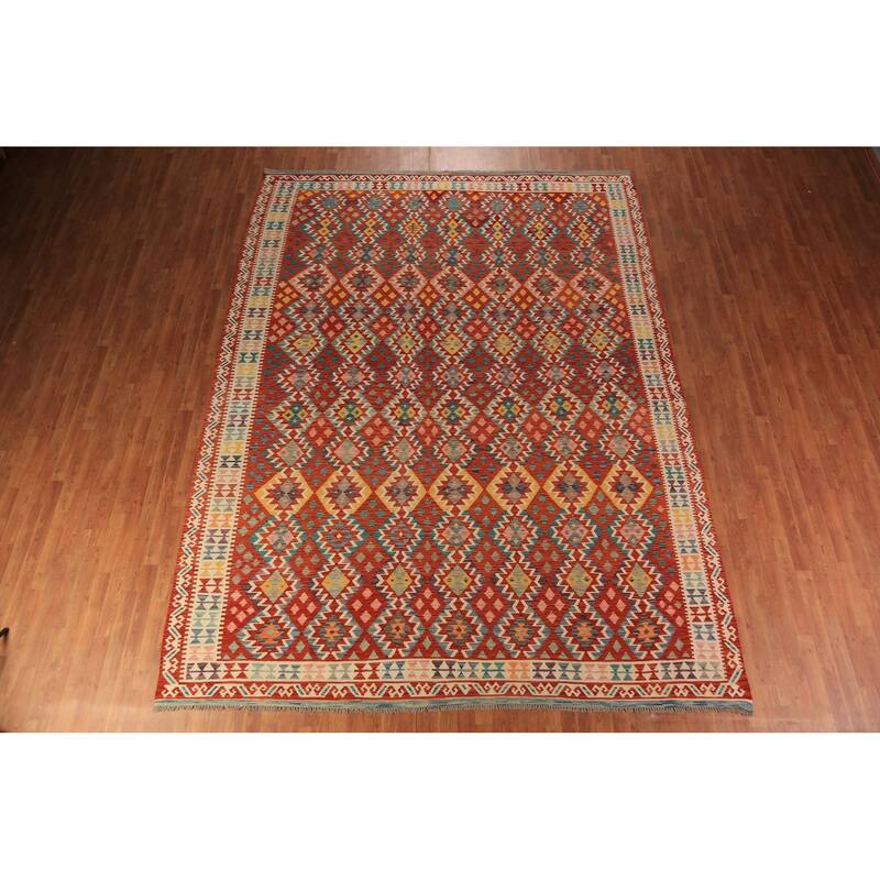 Reversable Kilim Oriental Area Rug Flatweave Living Room Wool Carpet - 9'7"x 13'0"