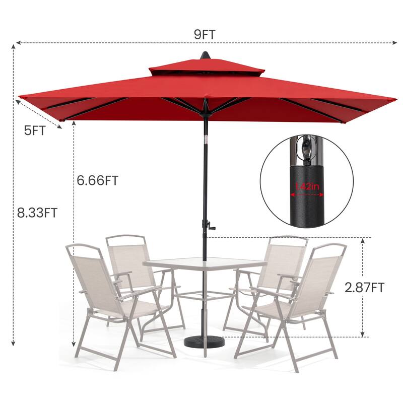Crestlive 9 x 5 FT Double Top Patio Outdoor Market Umbrella Table Umbrella, Base Not Included