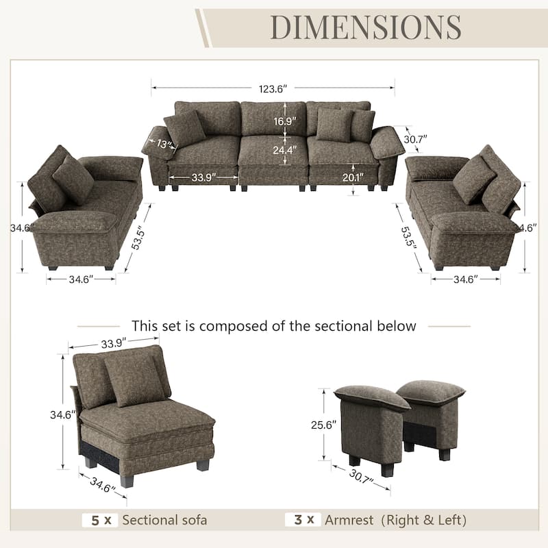 MAISON ARTS 3-Piece Sofa Set for Living Room, Comfy 3-Seater with Loveseat or Armchair, Modular Sectional Couch with Pillows
