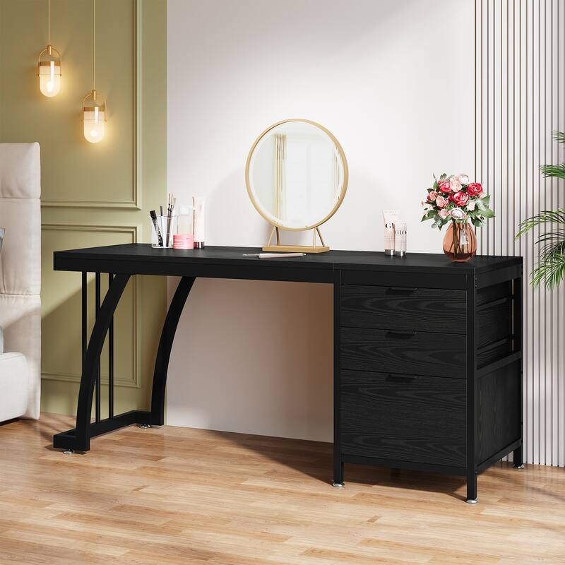 Vanity Desk 59" Dressing Table, Chic Makeup Desk with 3 Reversible Drawers for Bedroom, Home Room
