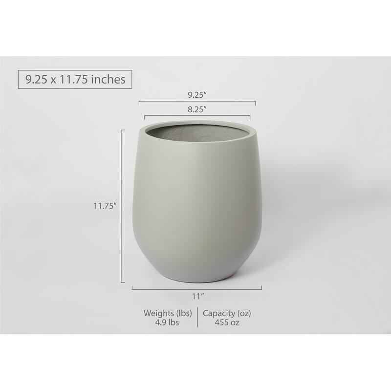 Indoor/Outdoor Large Nordic Minimalist Lightweight Round Planter Pot - 11.75 In. H x 9.25 In. W x 9.25 In. L - Smooth Grey