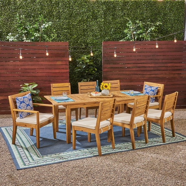 Nestor Outdoor 6-Seater Acacia Wood Expandable Dining Set by Christopher Knight Home. Opens flyout.