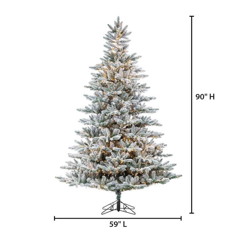 7.5 Foot High Flocked Pre Lit Natural Cut Redwood Pine Tree - N/A
