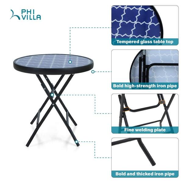 Phi Villa 17 7 Patio Folding Round Side Table Small Portable Coffee Table With Tempered Glass Top Overstock 32911167