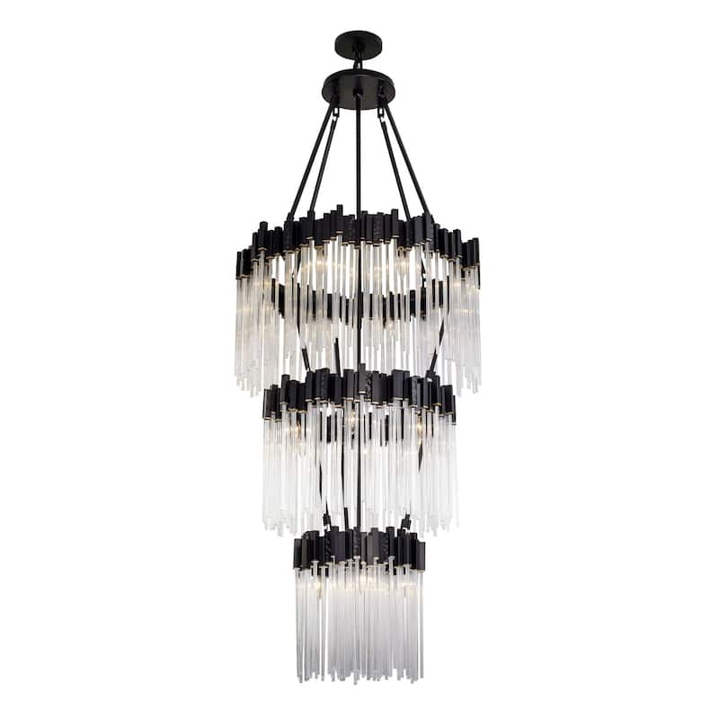 Varaluz Matrix 18-Light 3-Tier Chandelier - Matte Black/French Gold - Matte Black, French Gold, Clear