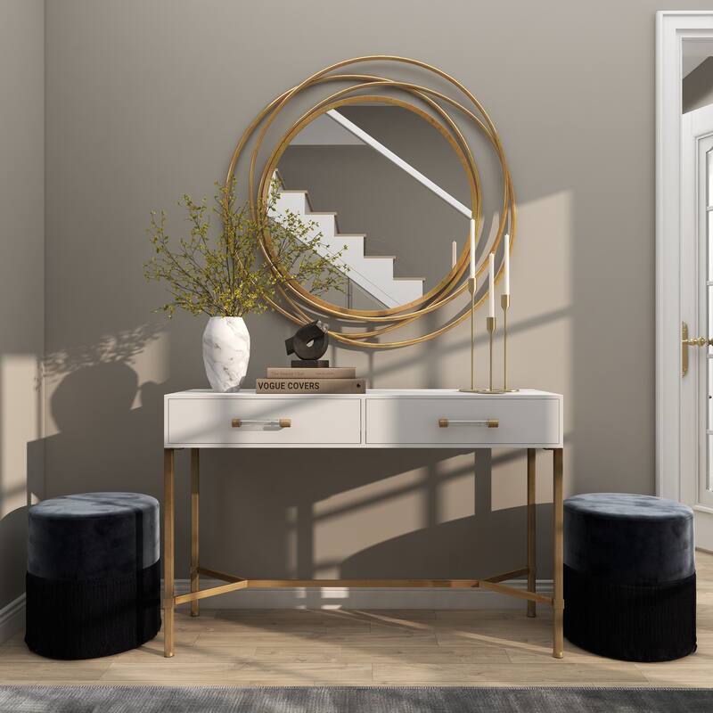 Stylish Metal Wall Mirror with Overlapping Circles and Foiled Finish - Gold or Gray