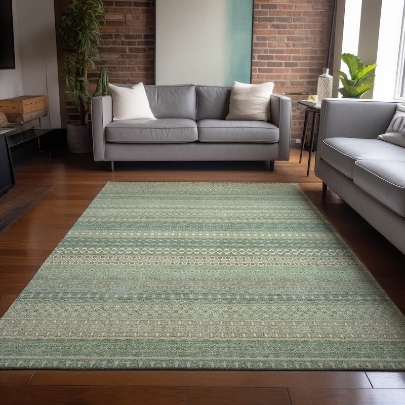 Machine Washable Indoor/ Outdoor Moroccan Stripes Chantille Rug - Aloe - 3' x 5'