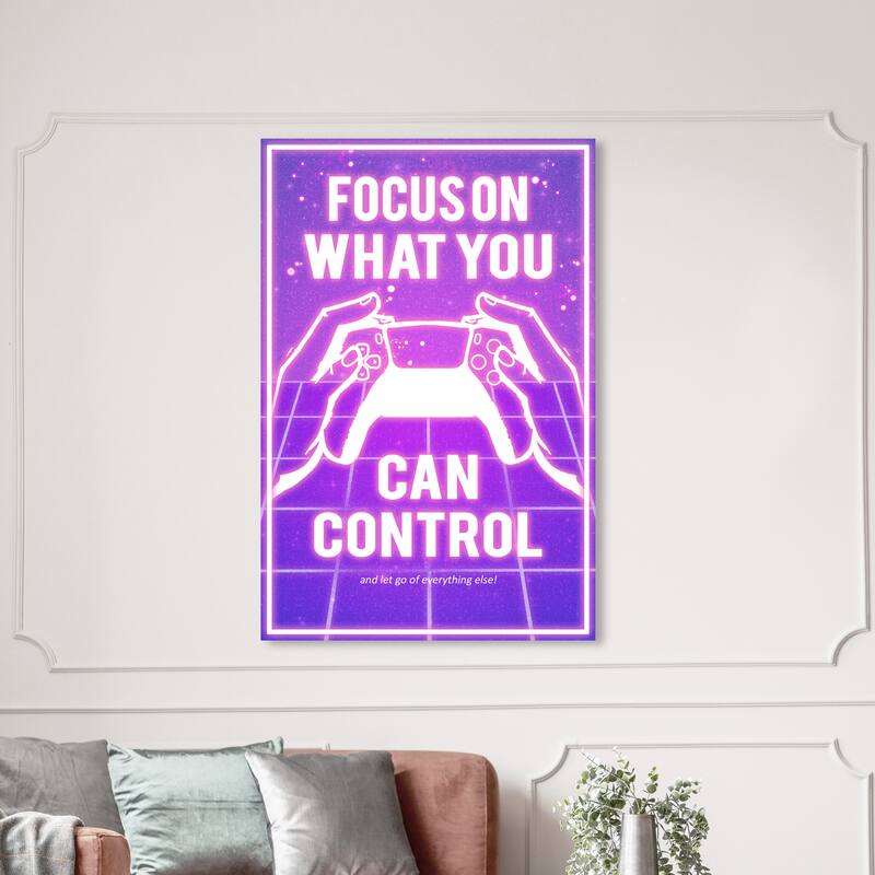 Wynwood Studio Canvas Typography and Quotes Focus on Control Neon Purple and Modern & Contemporary Wall Art Canvas Print - 54 x 36