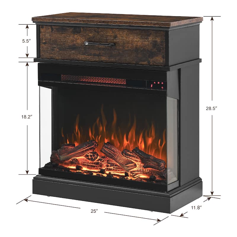 25 inch Stand Side Table with 3-Sided glass Electric Fireplace