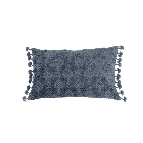Cotton Chenille Lumbar Pillow with Embroidery and Tassels