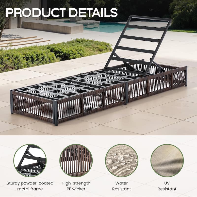ArcoBay 3-Piece Brown Wicker Outdoor Patio Chaise Lounge with 5-Inch Thick Cushions and Side Table