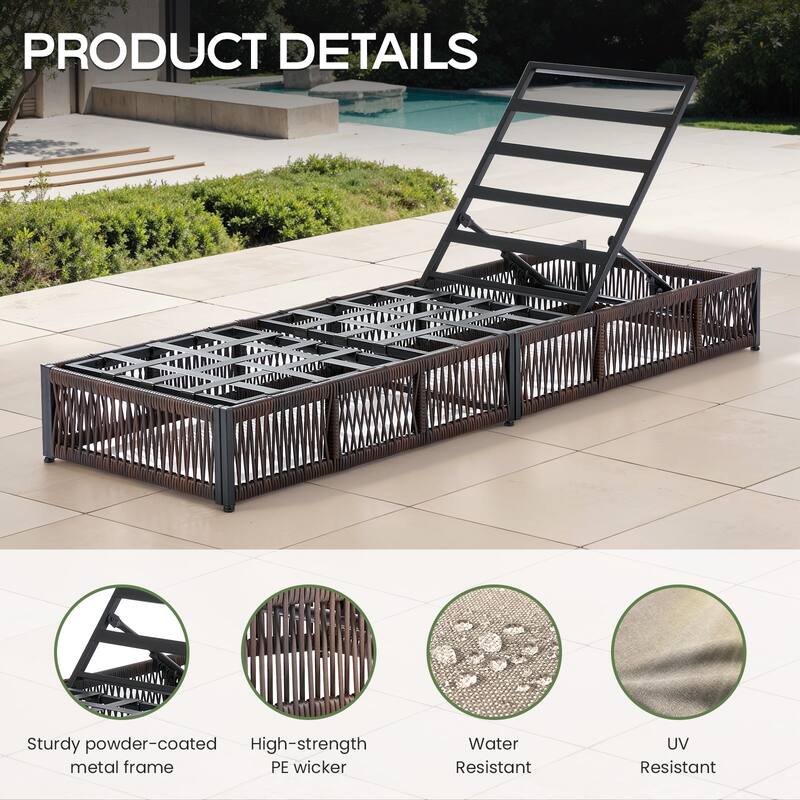 ArcoBay Brown Wicker Outdoor Patio Chaise Lounge with 5-Inch Thick Cushions and Side Table