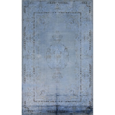 Machine Made Oriental Polyester Carpet Traditional Medallion Navy Blue & Blues Tabriz Area Rug - 7' 5'' X 5' 2''