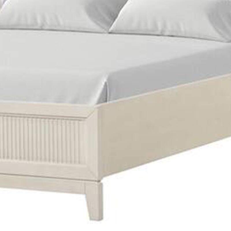 Toi Queen Bed, LED Headboard w Tufted Upholstery, Fluted Antique White