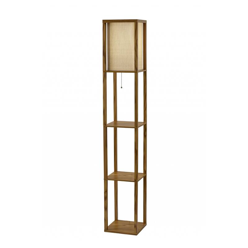 Floor Lamp with Natural Wood Finish Storage Shelves