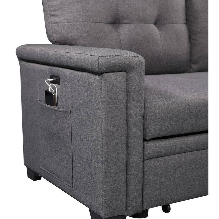 84" Dark Gray Reversible Sleeper Sofa with Storage, USB Ports