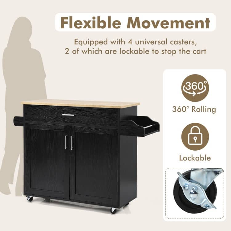 Rolling Kitchen Island Cart with Towel and Spice Rack - 45.5" x 16" x 33.5"(L x W x H)