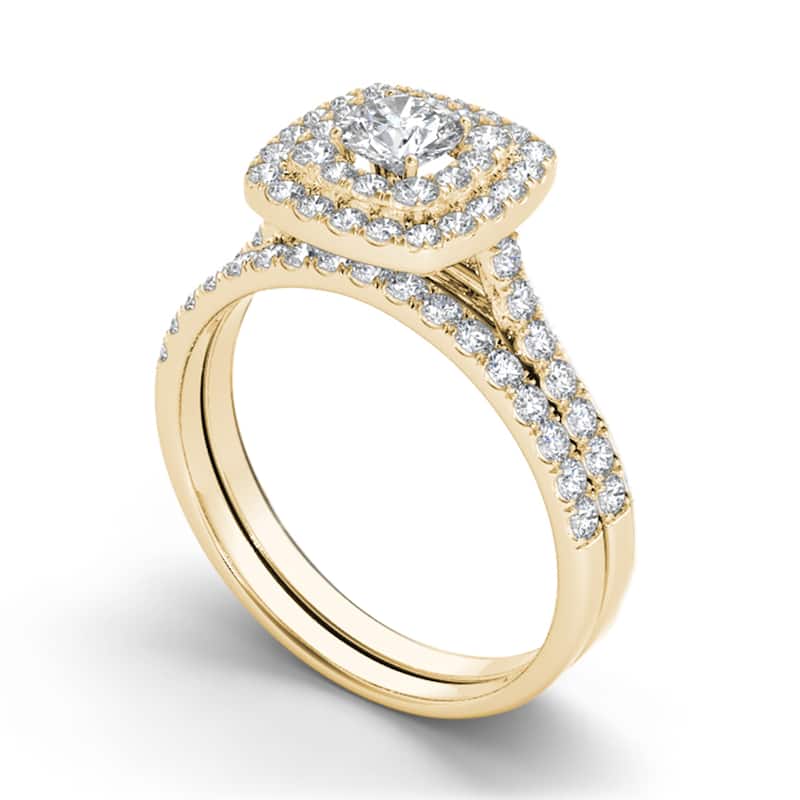 IGI Certified 1 1/4ct TDW Diamond Double Halo Engagement Ring Set in 10K Yellow Gold for Women