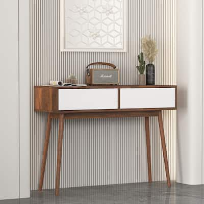 Console Table with Storage Space and Wood Legs