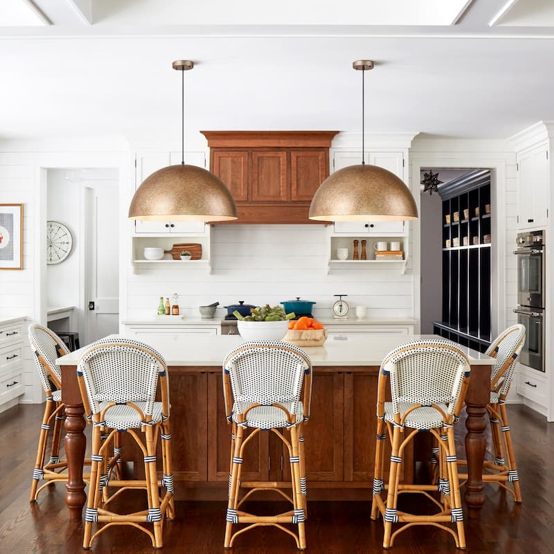 1-Light Mid-Century Modern Industrial Oversized Antique Silver Metal Dome Pendant Light Kitchen Island