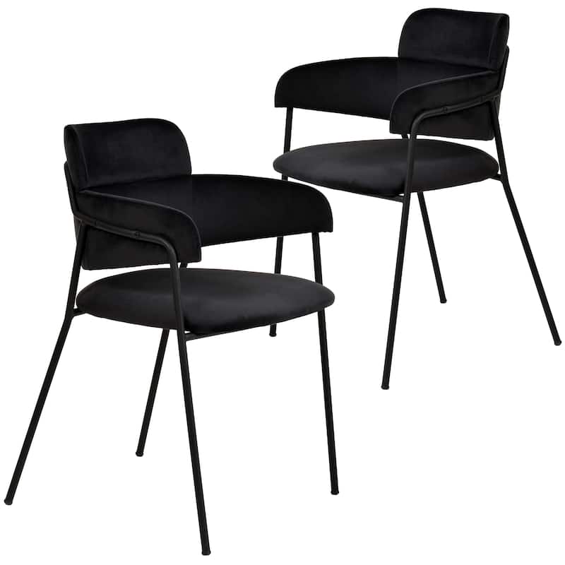 LeisureMod Set of 2 Axis Upholstered Dining Chairs with Black Stainless Steel Legs, Modern Side Chair for Kitchen Home Office - Black