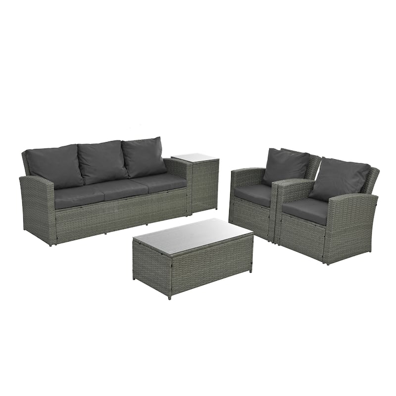 Seasonal PE Wicker Furniture set 5 piece With Tempered Glass Table Top