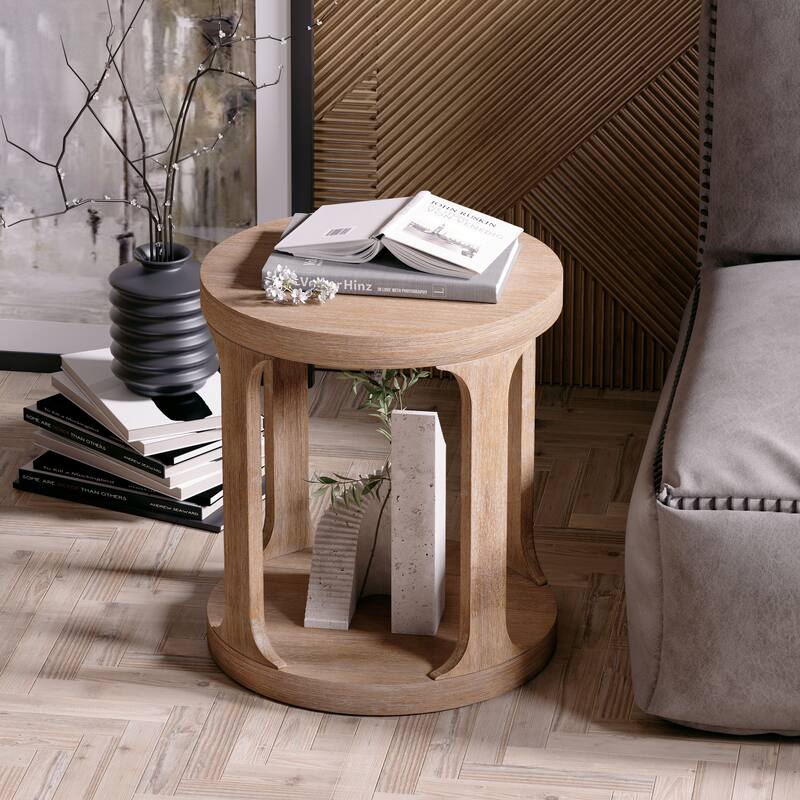 COZAYH Farmhouse End Table Wood Round Side Table for Small Space Rustic Small Pedestal Table for Living Room, Office, Couch
