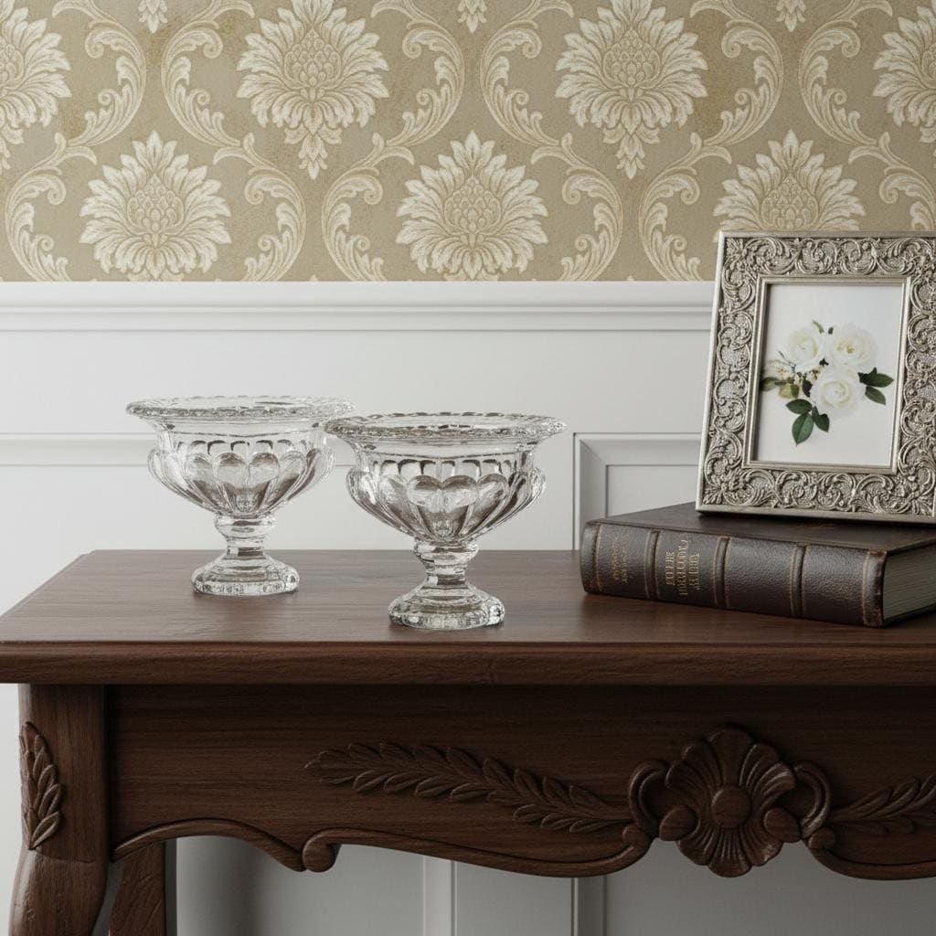 Set of Two Clear Glass Round Bowl Table Vases - 7.70
