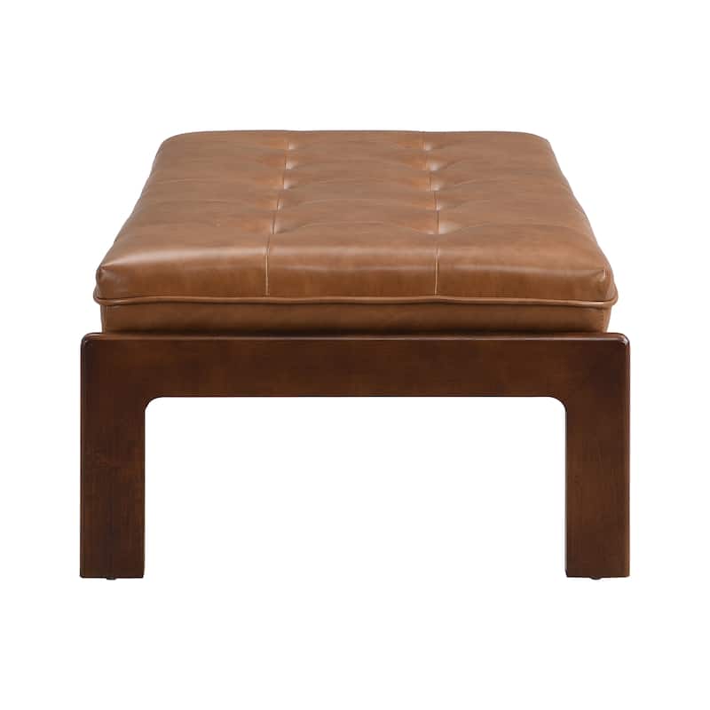 Christopher Knight Home - 48.4" Rectangle Tufted Upholstered Cocktail, Leather Ottoman Coffee Table with Rubber Wood Frame