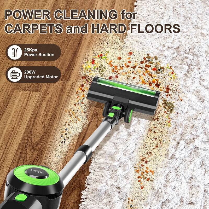 Cordless Vacuum Cleaner, 8-in-1 Stick Vacuum Cleaner, 25Kpa Powerful Suction Vacuum with 45 Mins Runtime Detachable Battery