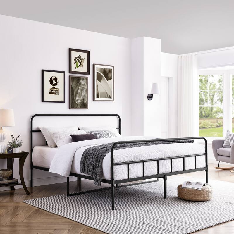 Metal Platform Bed Frame with Center Support Legs Versatile Elegance Round Iron Headboard