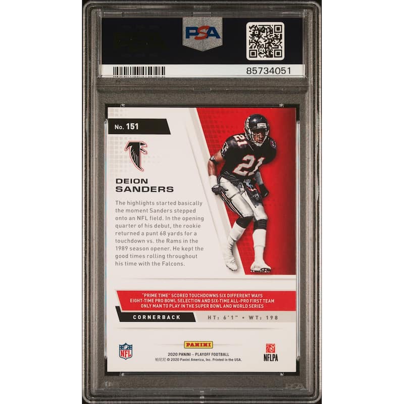 Deion Sanders 2020 Panini Playoff Football Card #151 Graded PSA 10 - 8'6" x 11'6"