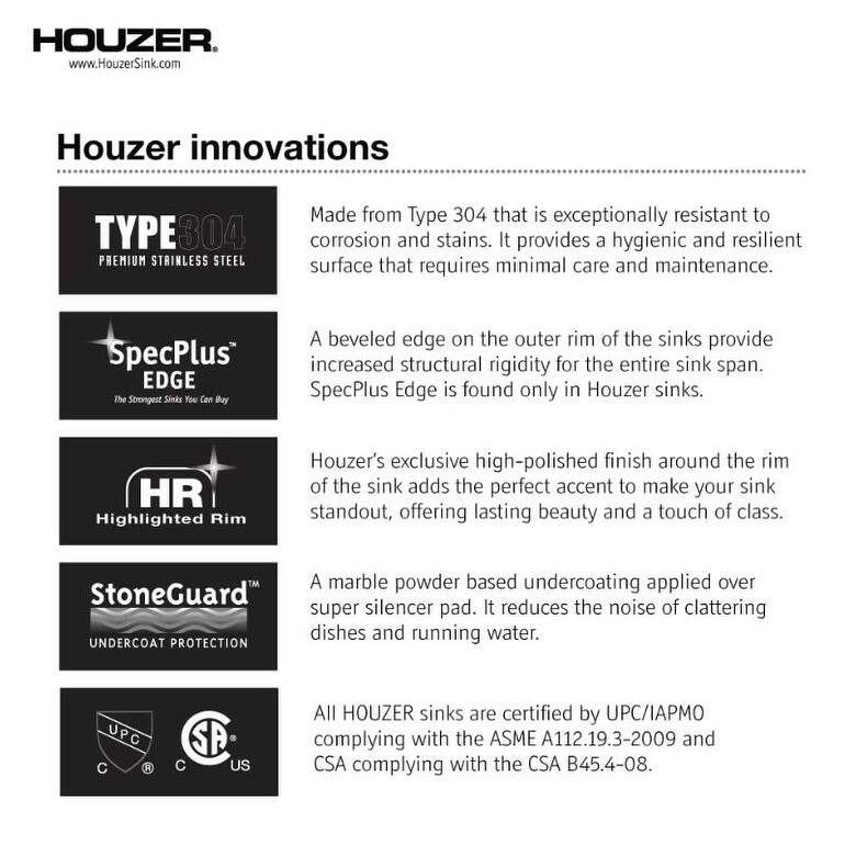 Houzer BSS-2700 Belleo 26-1/2" Drop In Single Basin Stainless Steel