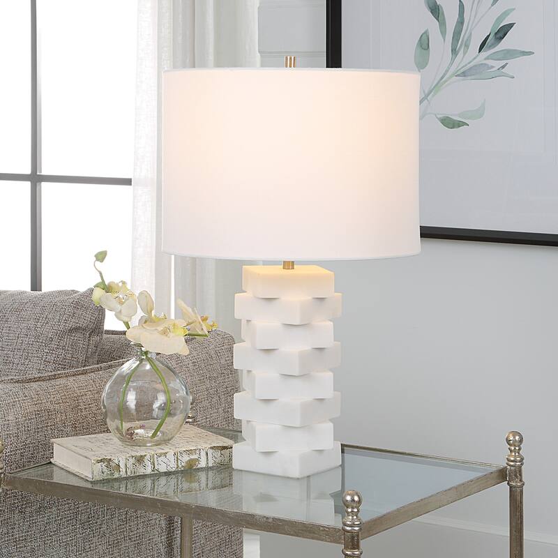 Geometric Table Lamp with Drum Shade - 23" - White