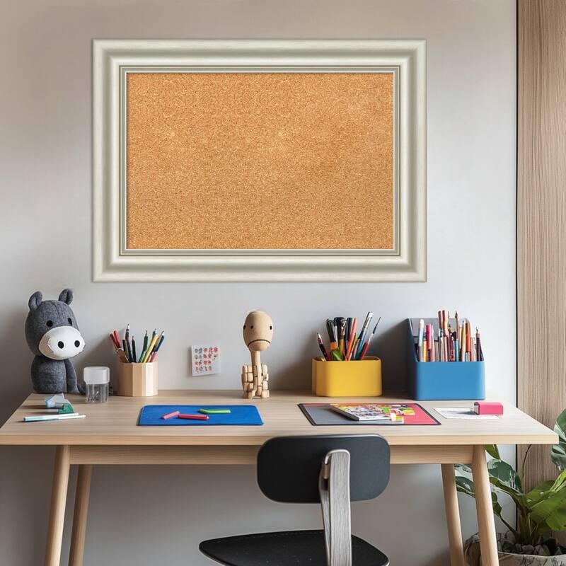 Sophia Silver Framed Cork Board - Bulletin Board, Organization Board, Pin Board