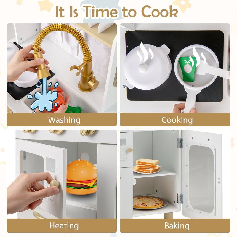 Gymax Kids Kitchen Set Pretend Play Kitchen w/ Stoves & Faucet & Sink