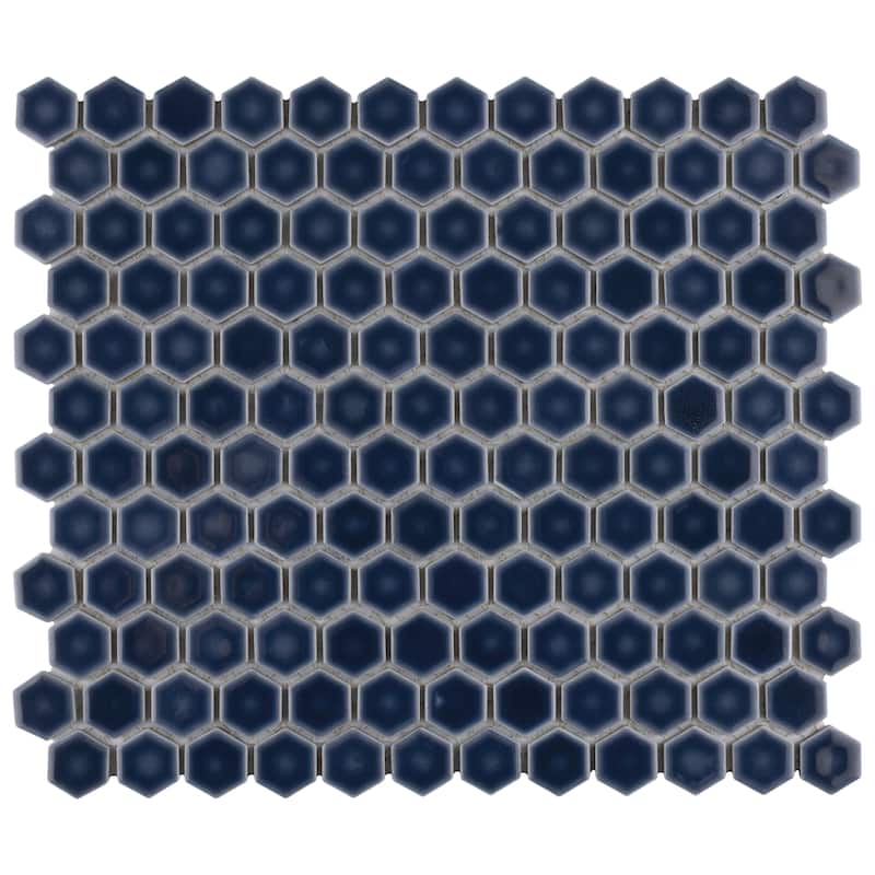 Merola Tile Hudson 1" Hex Denim Blue 11-7/8" x 13-1/4" Porcelain Floor and Wall Tile